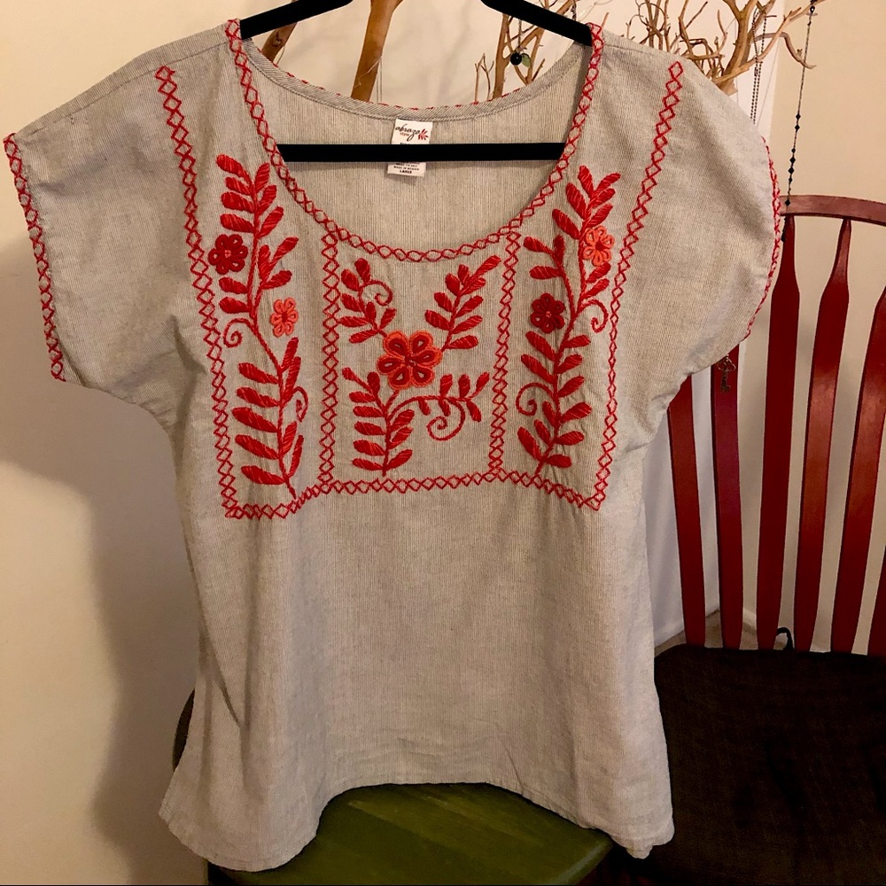 Abrazo striped hand embroidered top